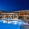 outdoor swimming pool lit at night